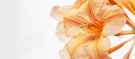 Poster - Stunning close up of a Mansoa hymenaea flower against a white background with copy space image
