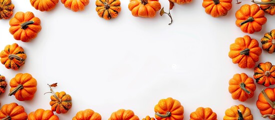 Poster - A Halloween themed arrangement with a frame of tiny pumpkins on a white background offers space for additional text or images