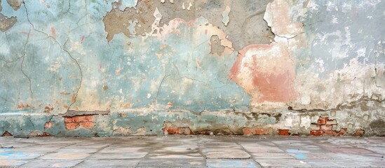 Wall Mural - Old weathered walls with cracked paint and uneven plaster create a rustic backdrop with a blank space for your text or image. with copy space image. Place for adding text or design