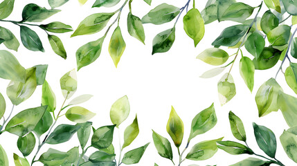 Wall Mural - watercolor nature green leaves decorations on white backgrounds