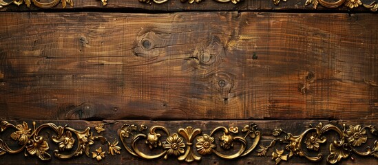 Aufkleber - Antique wooden surface with gold embellishments suitable for copy space image