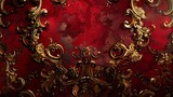 A majestic royal abstract background in deep crimson red and gold, featuring elaborate baroque designs and opulent textures
