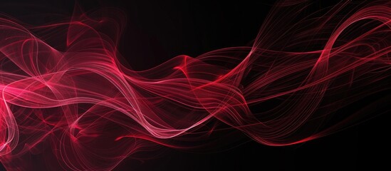 Poster - Red digital curves in an abstract design on a black backdrop with empty space for text or other elements known as a copy space image