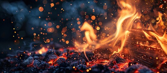 Fototapete - Christmas fire spark with copy space image on a dark background