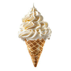 Wall Mural - Front view of a delicious looking cheesecake softee swirl in a waffle cone levitating in the mid-air isolated on a white transparent background