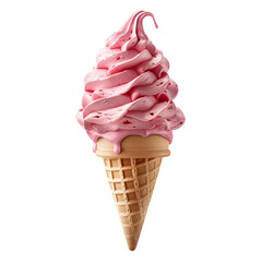 Wall Mural - Front view of a delicious looking guava softee swirl in a waffle cone levitating in the mid-air isolated on a white transparent background