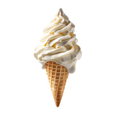 Wall Mural - Front view of a delicious looking marshmallow softee swirl in a waffle cone levitating in the mid-air isolated on a white transparent background