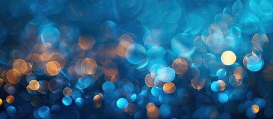 Fototapete - Blurry bokeh effect on a blue backdrop with copy space image