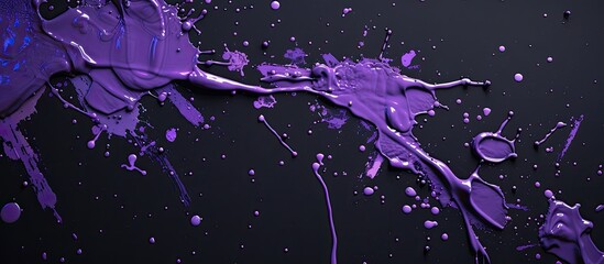 Aufkleber - Vibrant purple paint splatters on a black backdrop with ample copy space for images creating an artistic scene