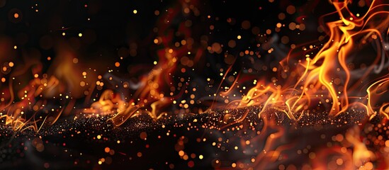 Poster - Abstract black background with flames sparks and glowing particles creates a fiery copy space image