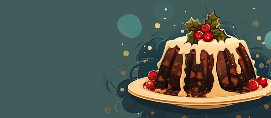 Aufkleber - A festive Christmas themed fruitcake and pudding displayed beautifully on a plate with a blank area for additional images or text