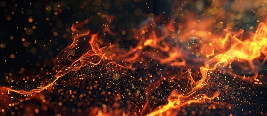 Poster - Abstract black background with flames sparks and glowing particles creates a fiery copy space image