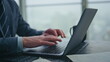 © stockbusters - Businessman hands texting laptop making notes closeup. Journalist writing pc