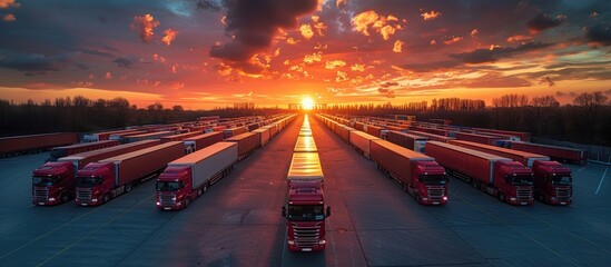 Semitrailers Parked at Sunset