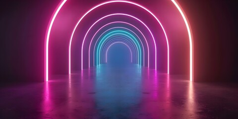 Wall Mural - Immersive 3D Neon Light Background in Virtual Reality Night Scene. Concept Neon Light, Virtual Reality, 3D Background, Immersive Experience, Night Scene