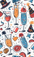 2D illustrated New Year card in a cute graphic style seamless pattern.