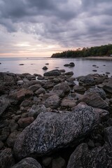 Sticker - Vibrant sunset over the still waters of Lake huron