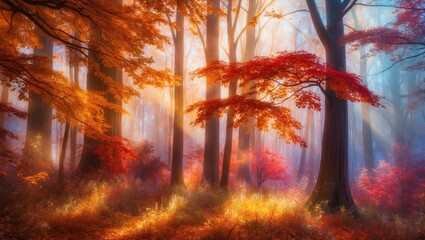 Vibrant Cinematic Anime Autumn Forest