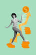 © deagreez - Creative trend collage of funny young female investing money success progress celebrate freak bizarre unusual fantasy
