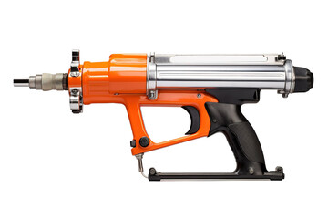 Wall Mural - A Powerful Tool For Precise Anchoring: An Orange And Black Construction Gun on a White or Clear Surface PNG Transparent Background