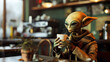 © Anthichada - An alien creature enjoying drinking coffee in a coffee shop