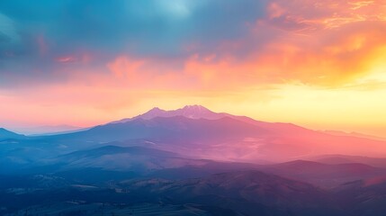 Poster - Dramatic Sunset Over Majestic Mountain Range With Glowing Golden Peaks