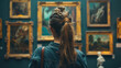 © Santy Hong - Art enthusiast woman visiting a museum, watching an intricate photo frame, surrounded by other art pieces