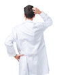 © Krakenimages.com - Young professional scientist man wearing white coat over isolated background Backwards thinking about doubt with hand on head