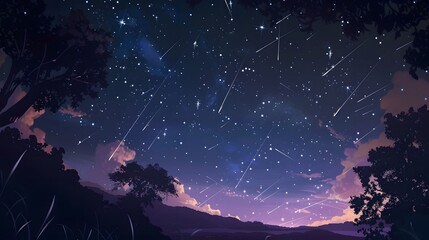 A breathtaking view of a starry night sky with shooting stars, perfect for dreamy and imaginative designs. 