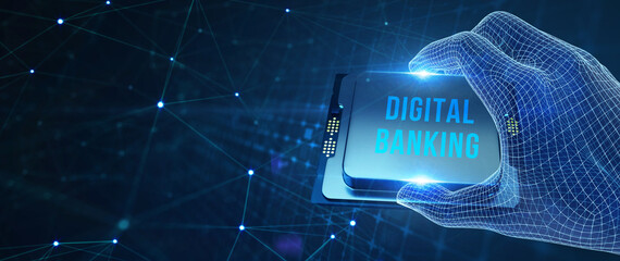 Wall Mural - Digital bank. Online banking and transaction concept.  3d illustration