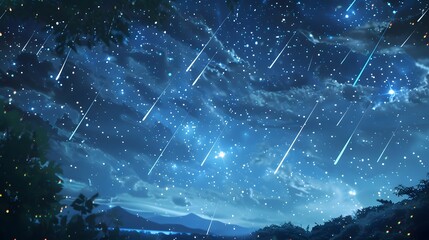 A breathtaking view of a starry night sky with shooting stars, perfect for dreamy and imaginative designs. 