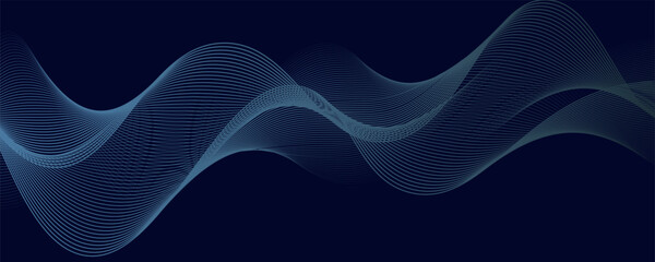 Wall Mural - Dark abstract background with glowing wave. Shiny moving lines design element. Modern purple blue gradient flowing wave lines. Futuristic technology concept. Vector illustration