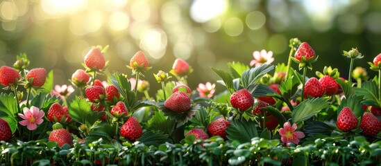 Canvas Print - A Vibrant Strawberry Patch Glowing in the Sunlight