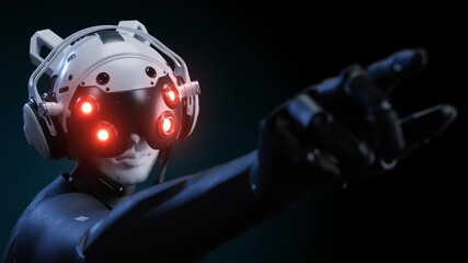 Wall Mural - an epic camera with a robot. the robot points with his finger fixing the violation