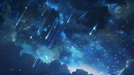 A breathtaking view of a starry night sky with shooting stars, perfect for dreamy and imaginative designs. 