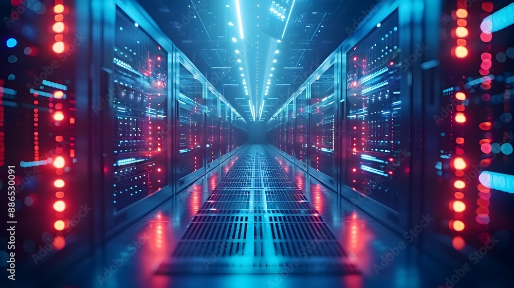 Futuristic Data Center with Advanced Cooling Systems Showcasing Digital ...