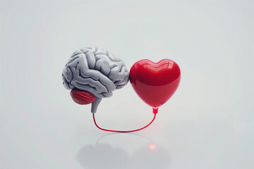 3d Brain and the heart icon is connecting