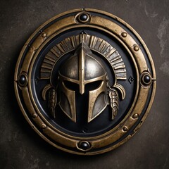 Canvas Print - Round emblem with aged metal details with Spartan helmet, logo.