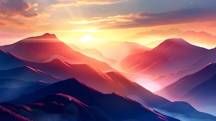 Wall Mural - Redness Illuminating the Ridge's Silhouette Under the Setting Sun's Captivating Glow