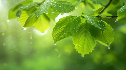 Green Leaf With Water Droplets.