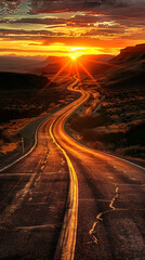 Canvas Print - Aerial view of an empty road passing through a remote desert landscape