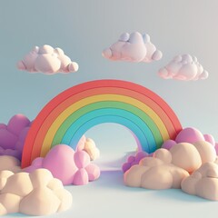 Wall Mural - 3d rainbow with clouds.