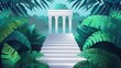 © Alpha - A hidden temple in a dense jungle, shrouded in mist and mystery, with esoteric carvings hinting at ancient knowledge and stirring the imagination, flat design illustration