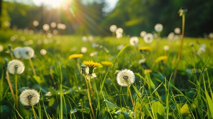 Sticker - Dandelion Field in the Sunlight.