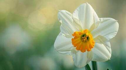 Canvas Print - White Daffodil Flower with Orange Center Close Up.