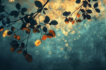 Sticker - Autumn Leaves with Bokeh Background