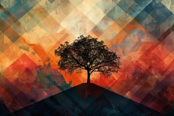 Sticker - Abstract Tree on Geometric Background