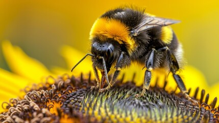 Canvas Print - Bumblebee on a Sunflower.