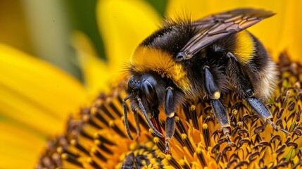 Canvas Print - Closeup of a Bumblebee on a Sunflower.