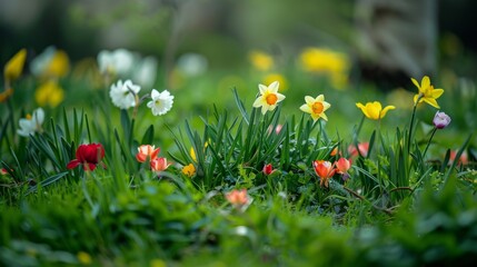 Canvas Print - Spring Flowers in a Meadow.